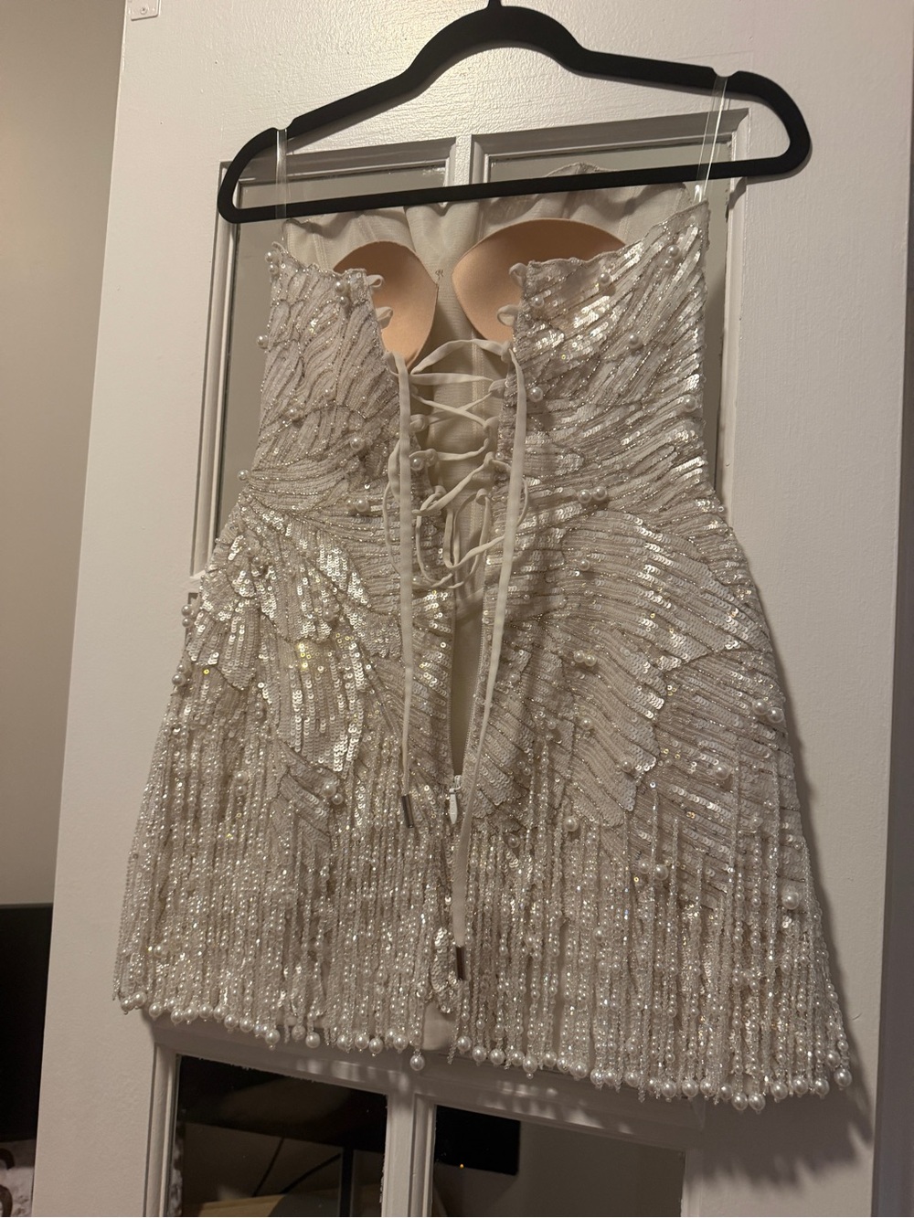 Backless white Sequin Mini Dress with Lace-Up Back - bridal after party - Picture 13 of 13